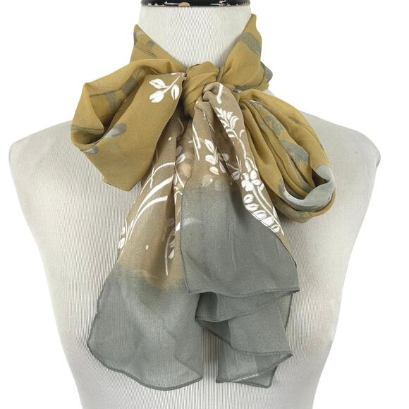 Basha Scarves Women Made in Italy Floral Head Neck Scarf Rectangle Gold Gray - Picture 1 of 9